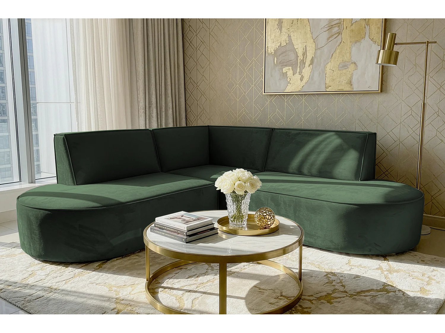 Canapé d'angle Parma Corner mini, pour salon, tissu Tiffany, vert (38)