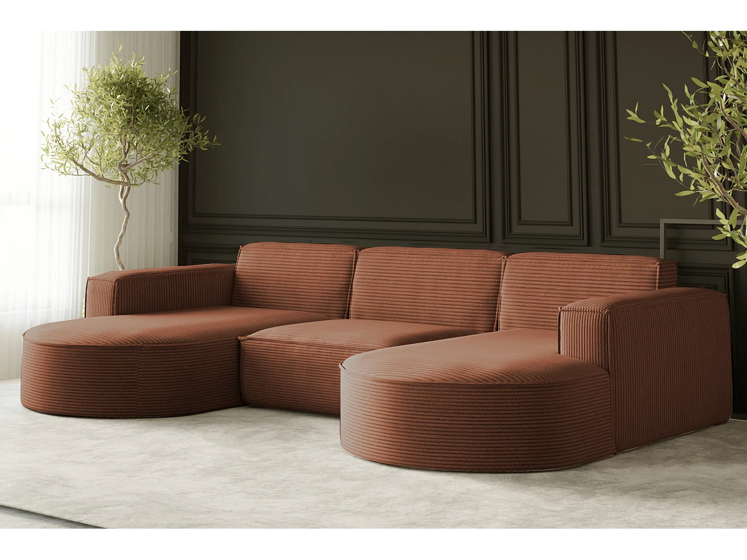 Canapé d'angle Parma Studio U, pour salon, tissu Poso, orange (40)