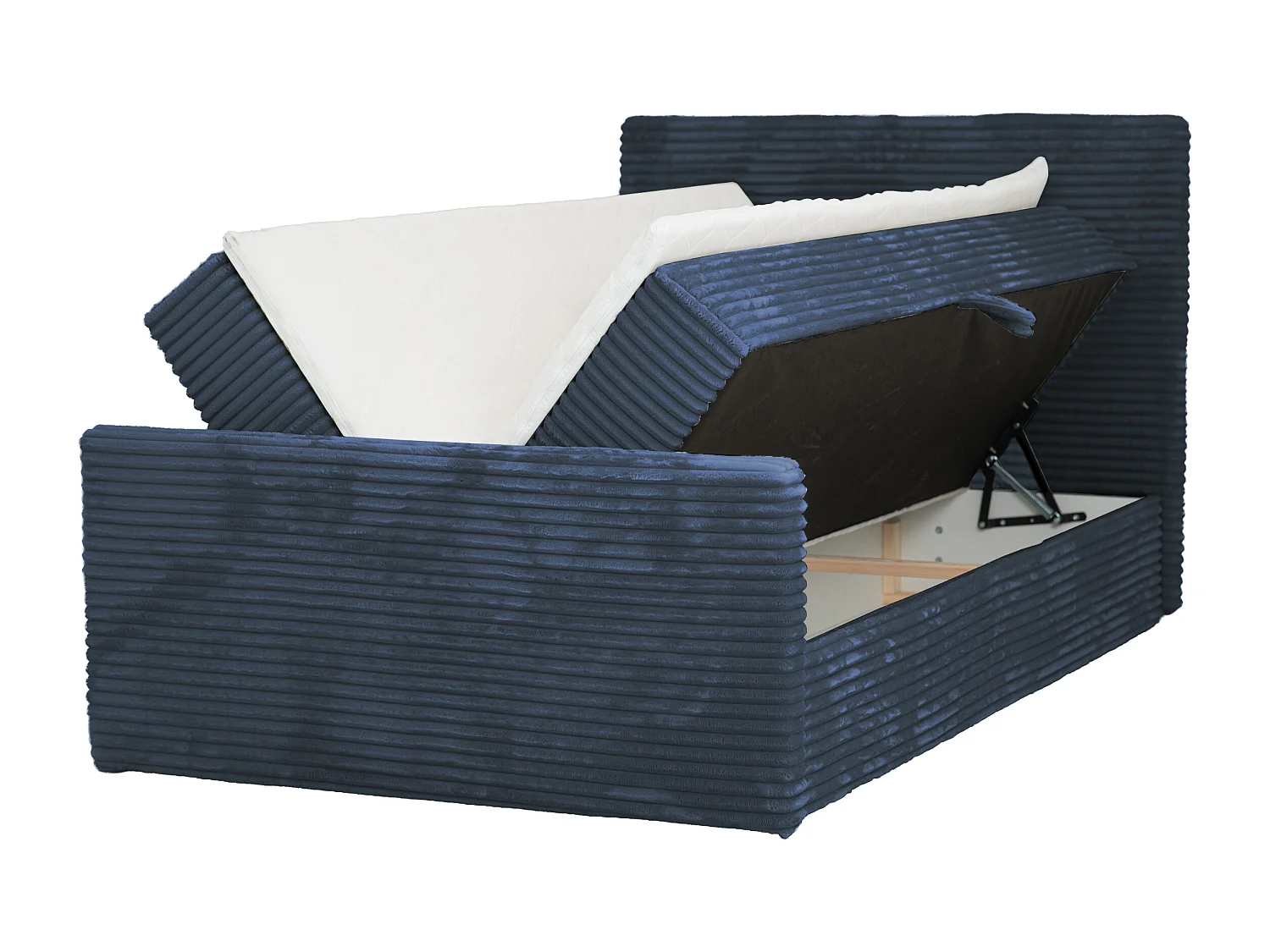 Lit continental Trento 160 avec coffre de rangement, tissu Velo bleu marine (88)