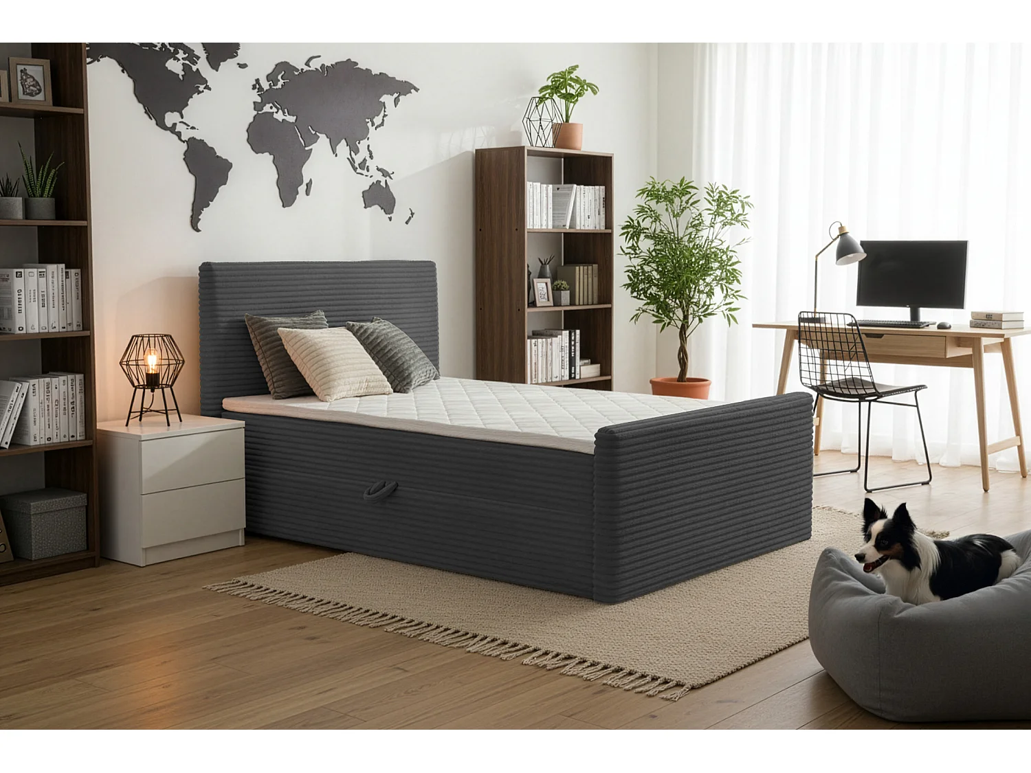 Lit continental Trento 140 avec coffre de rangement, tissu Velo gris foncé (17)