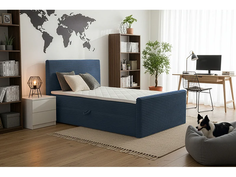 Lit continental Trento 180 avec coffre de rangement, tissu Velo bleu marine (88)