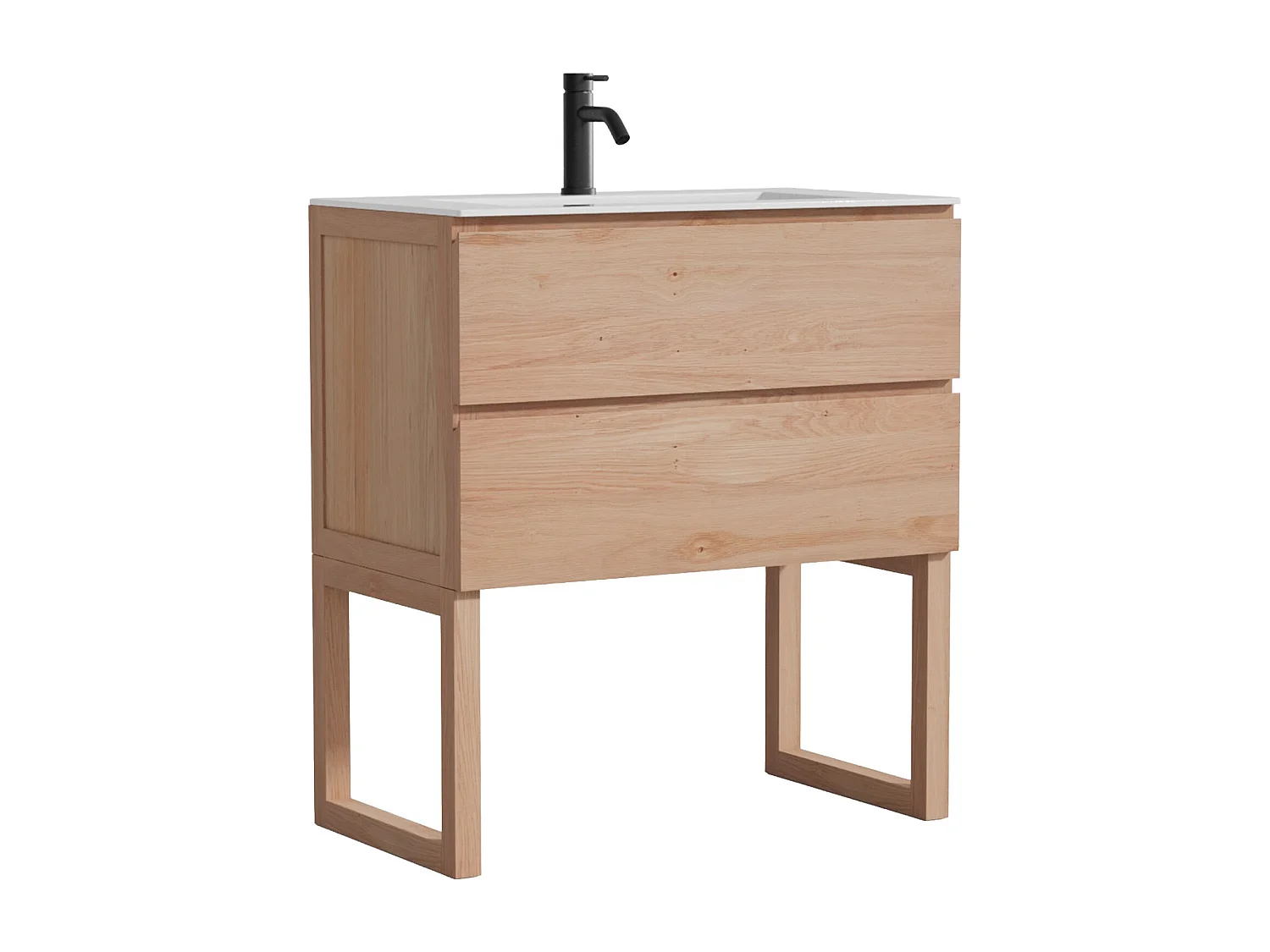 Mueble de baño de roble macizo con lavabo encastrado y grifo - Natural claro - 80 cm - TARELO