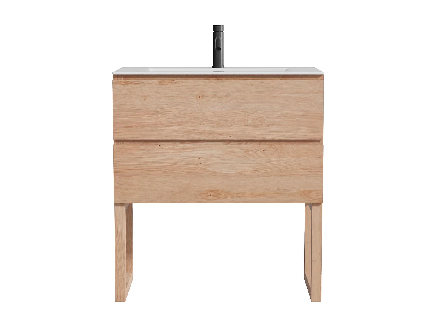 Mueble de baño de roble macizo con lavabo encastrado y grifo - Natural claro - 80 cm - TARELO