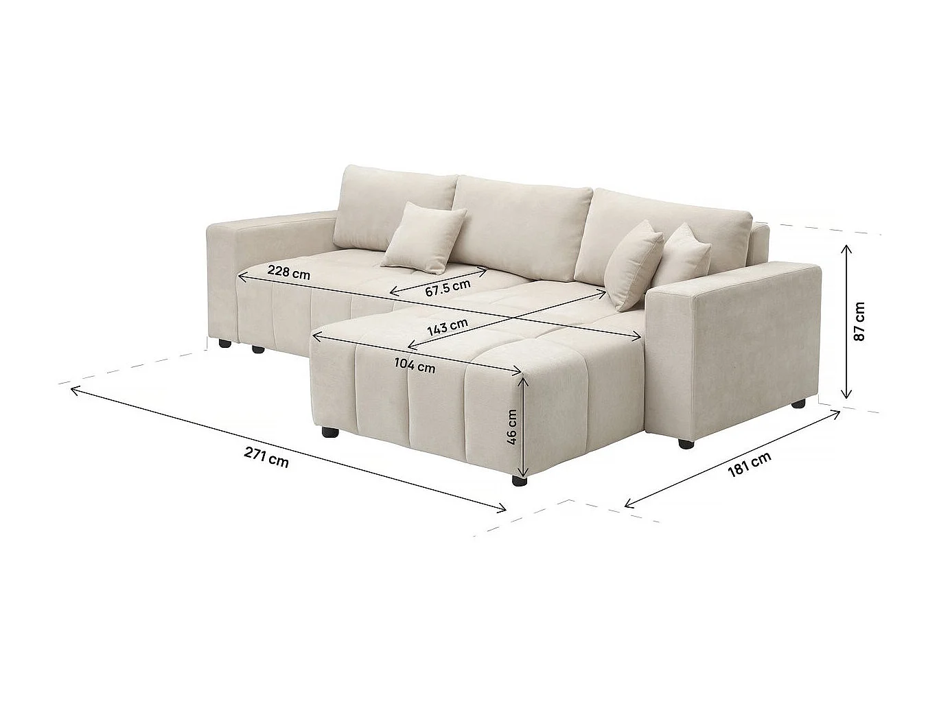 Canapé d'angle convertible style bubble tissu chenille "George" 4 places - Beige