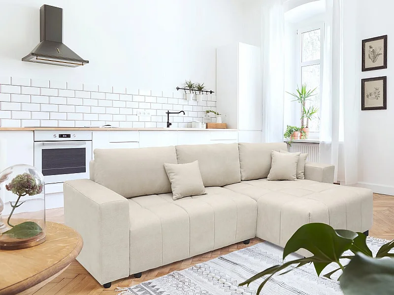 Canapé d'angle convertible style bubble tissu chenille "George" 4 places - Beige