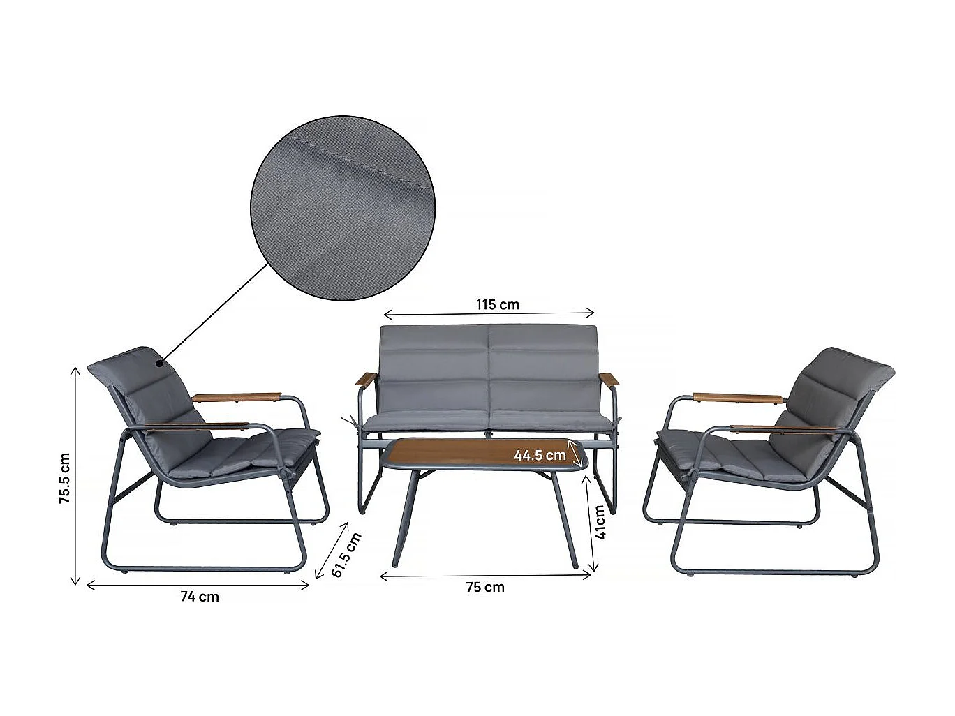 Salon de jardin avec coussins en métal "Bastia" - 4 places - Gris