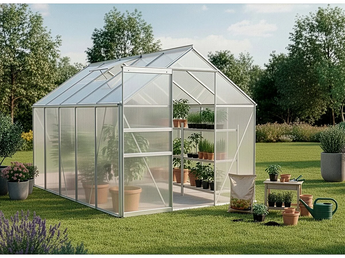 Base de alumínio para estufa de jardim "Basilic" - 5,89 m² - Cinzento