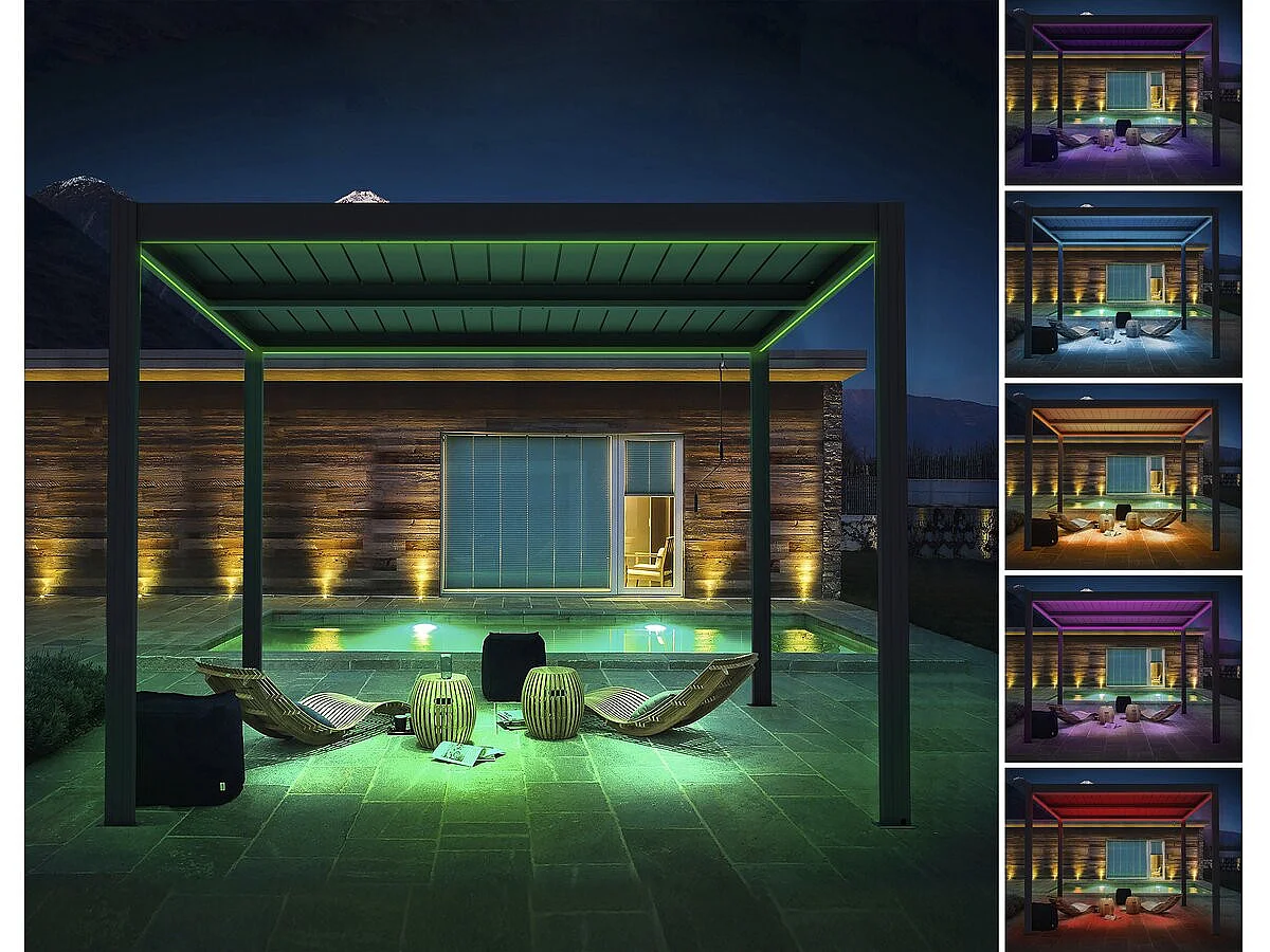 Pérgula bioclimática com LED de alumínio "Windsor" 3 x 3 - Cinza
