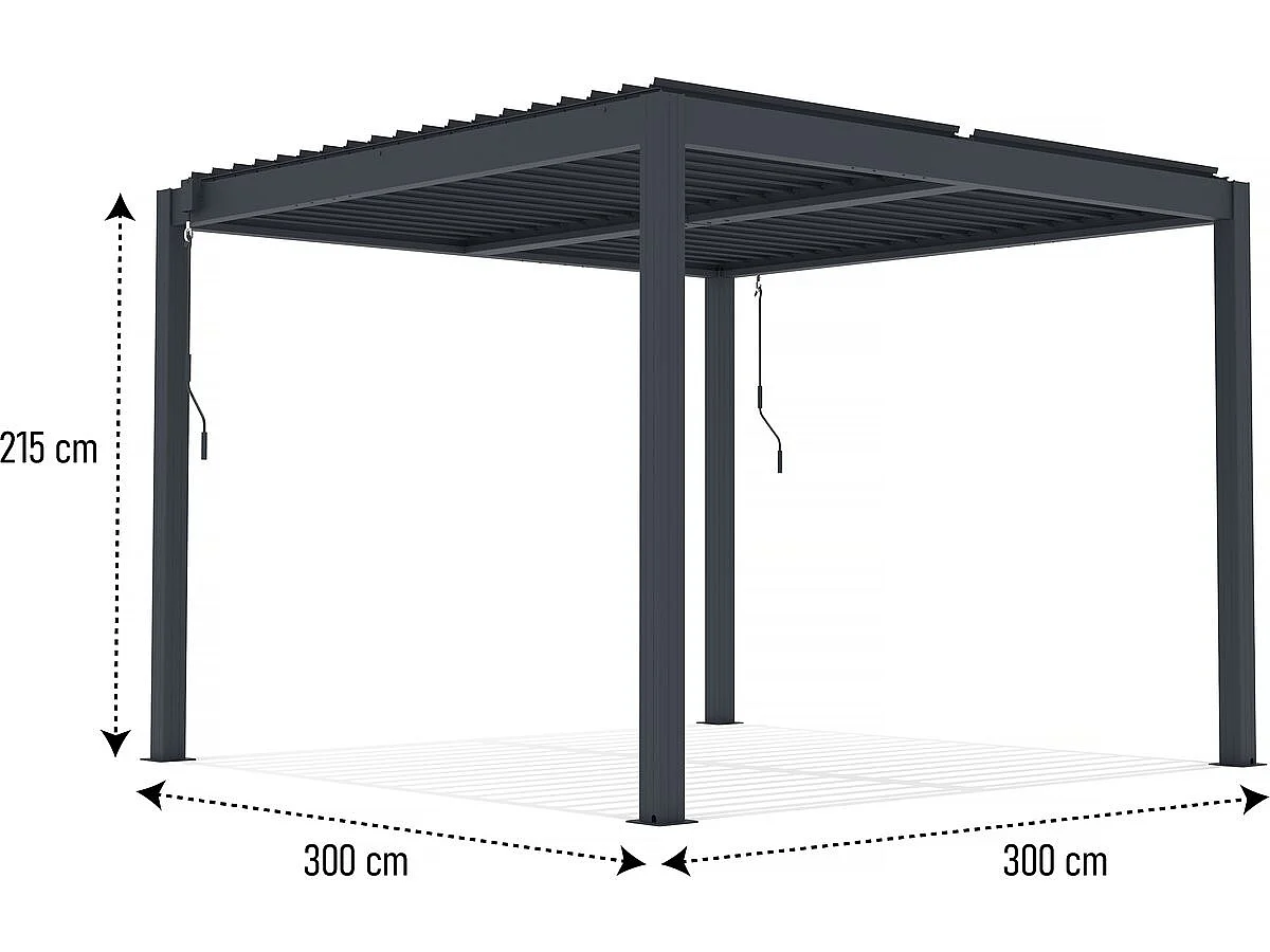Pérgula bioclimática com LED de alumínio "Windsor" 3 x 3 - Cinza