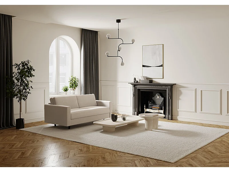 Canapé convertible express dunlopillo tissu tramé beige 140cm Hailie Jade