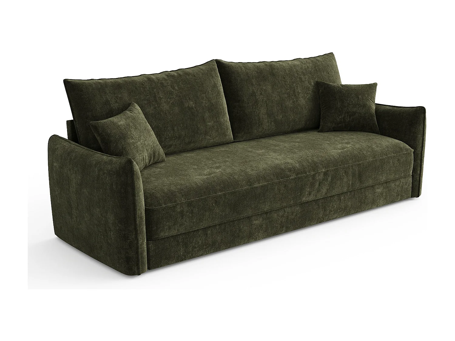 Canapé convertible 3 places velours texturé vert kaki 213cm PLUME