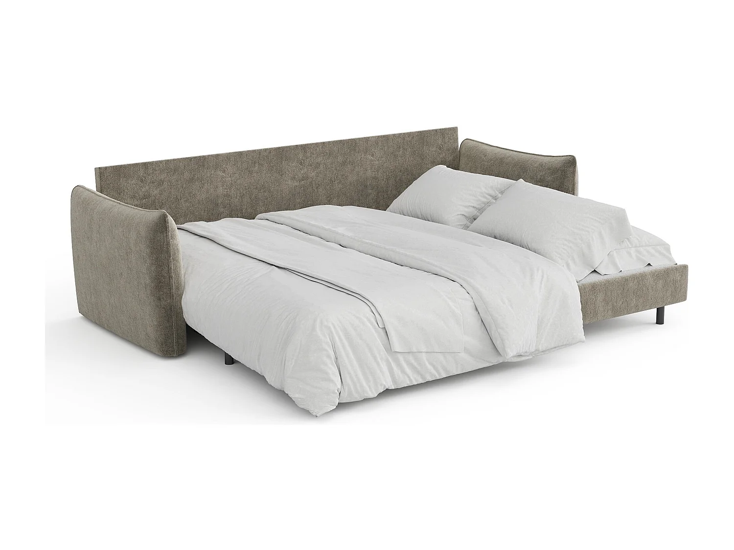 Canapé convertible 3 places velours texturé taupe 213cm PLUME