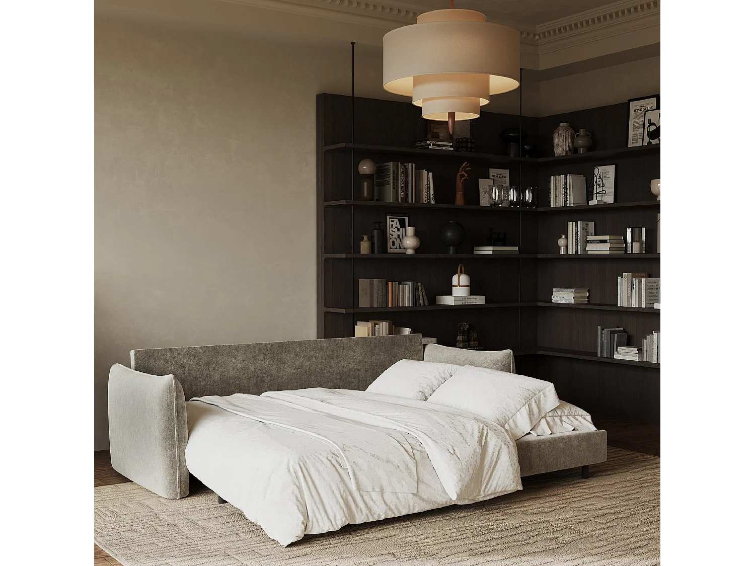 Canapé convertible 3 places velours texturé taupe 213cm PLUME