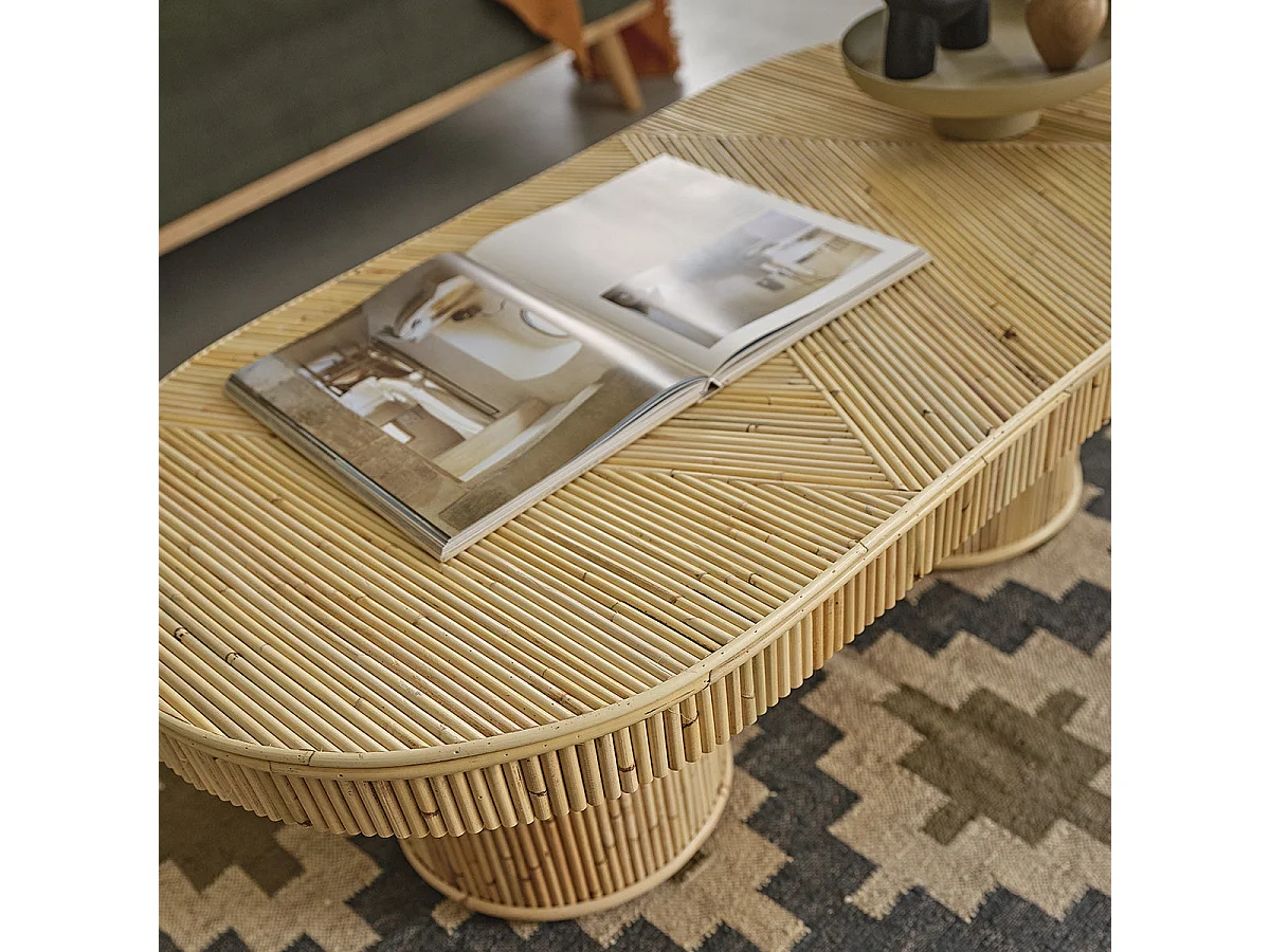 Tavolino in cannage di rattan ovale