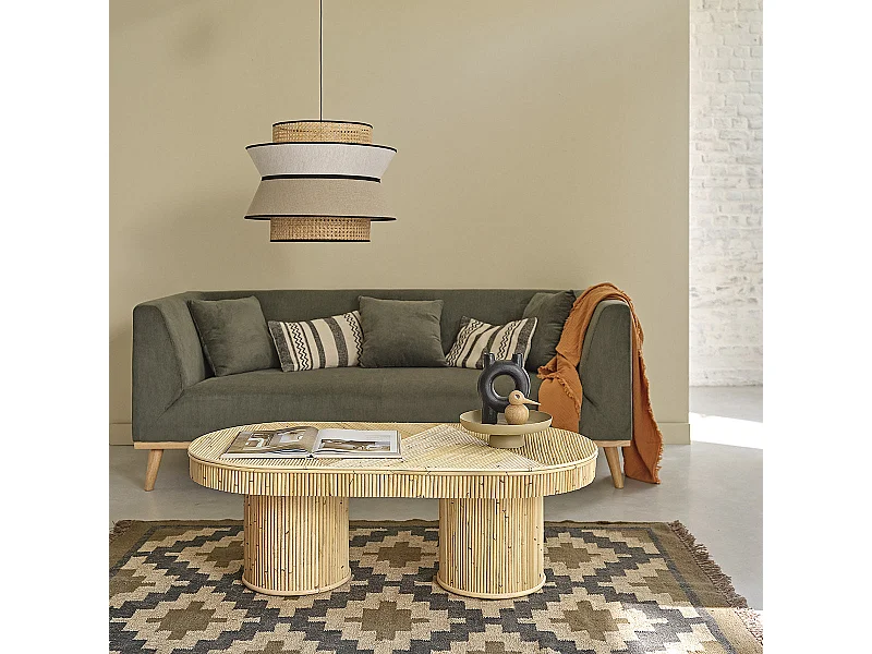 Table basse en canne de rotin ovale
