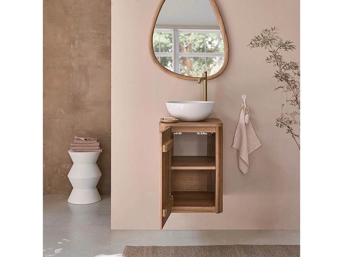 Mueble de lavabo suspendido de teca maciza de 40 cm