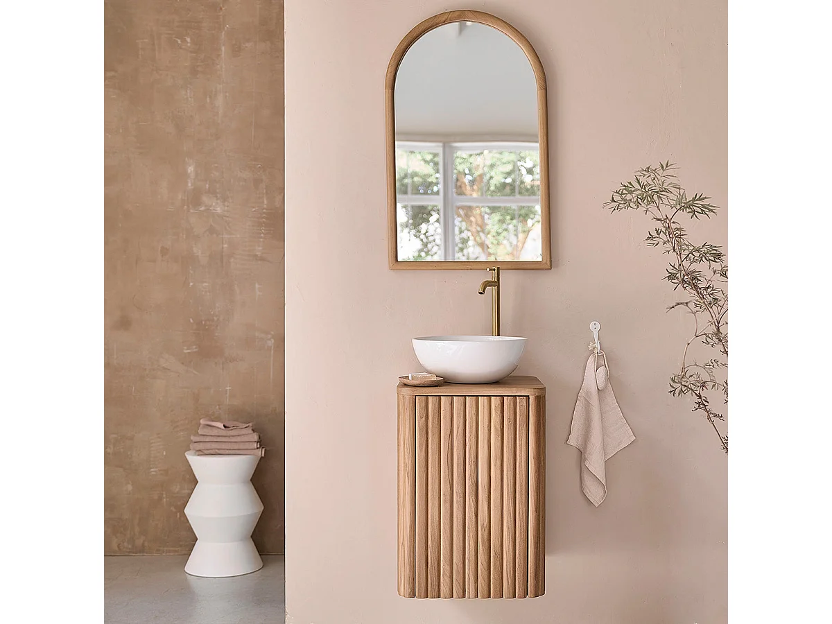 Mueble de lavabo suspendido de teca maciza de 40 cm