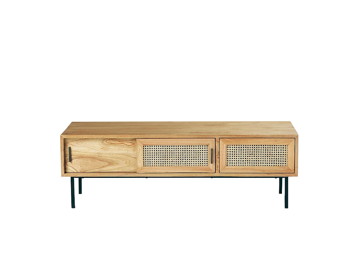 Mueble de TV de mindi macizo y rejilla 140 cm