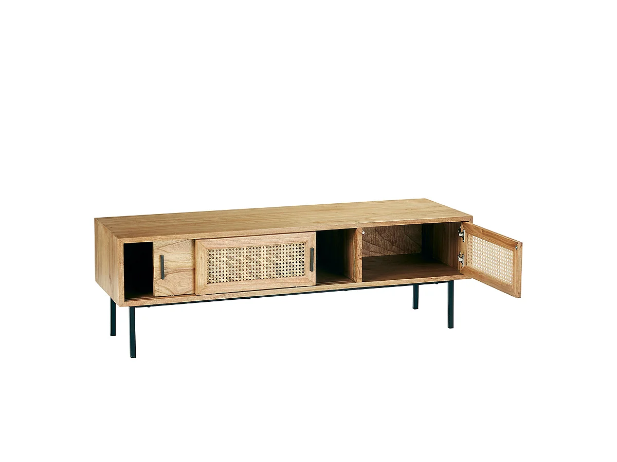 Mueble de TV de mindi macizo y rejilla 140 cm
