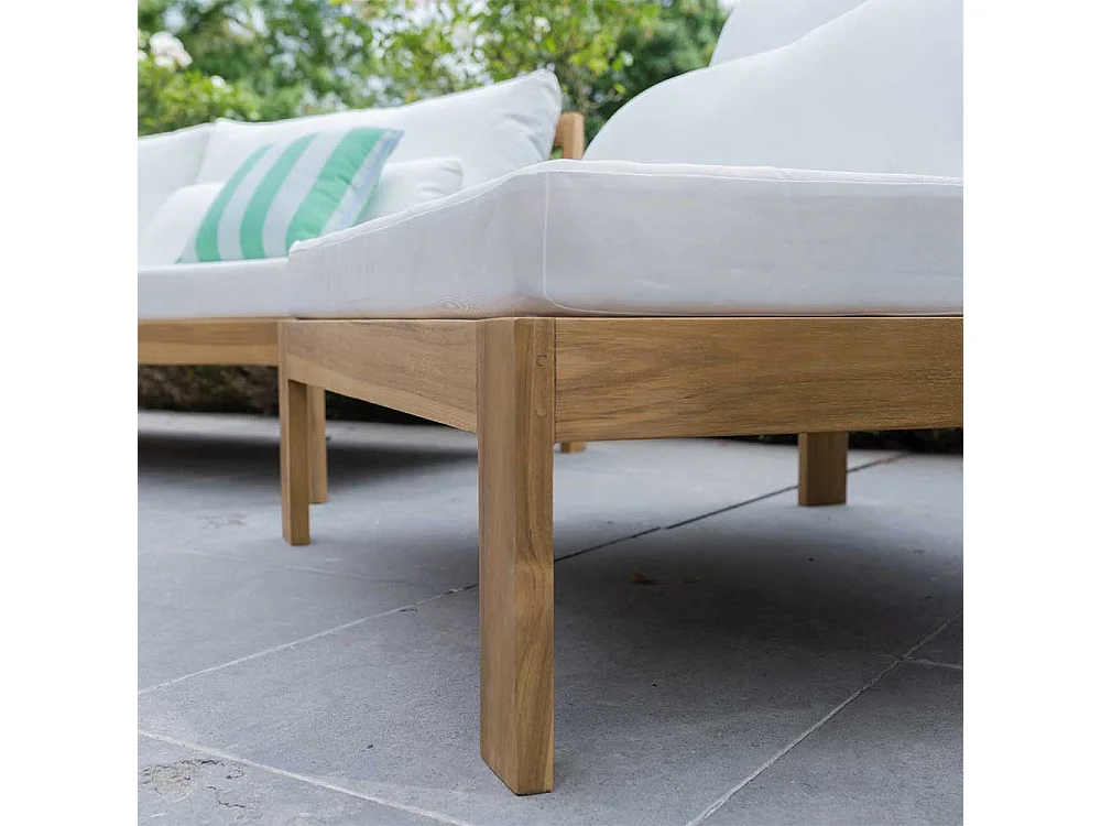 Canapé de jardin en teck massif et tissu Blanc TOUQUET