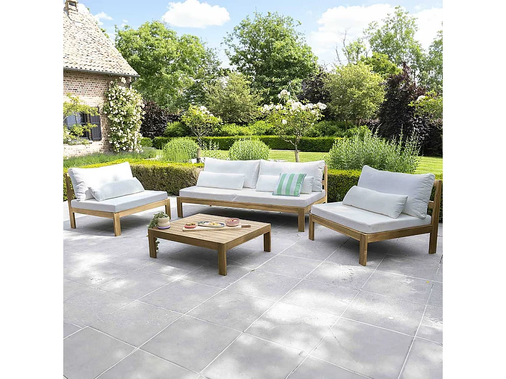 Canapé de jardin en teck massif et tissu Blanc TOUQUET