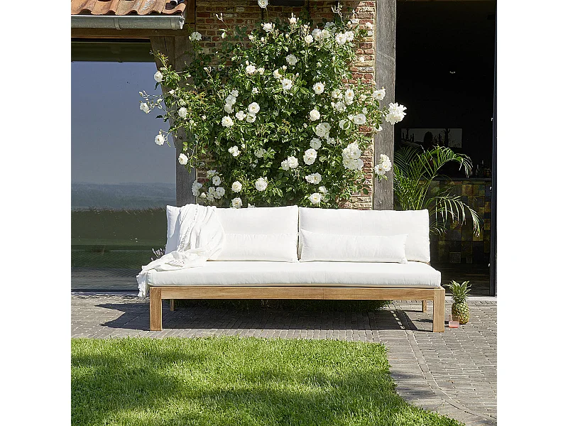 Sofá de jardín de 3 plazas de madera de teca maciza blanco