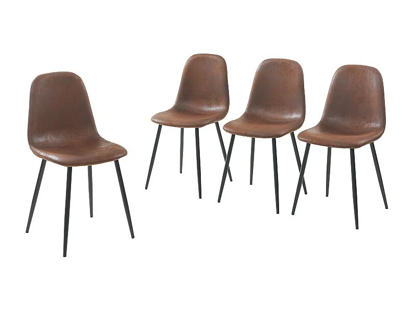 Lot de 4 chaises LENA suédine aspect cuir vieilli pieds métal noir