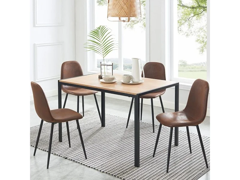 Lot de 4 chaises LENA suédine aspect cuir vieilli pieds métal noir