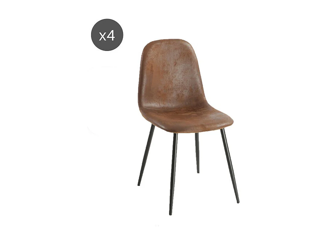 Lot de 4 chaises LENA suédine aspect cuir vieilli pieds métal noir