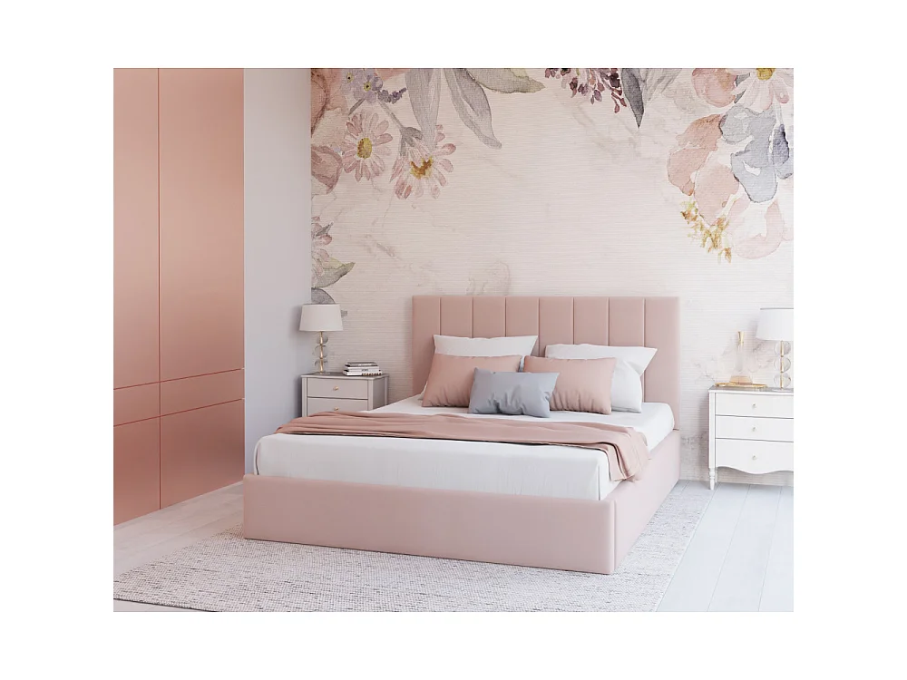 Lit coffre Lorado 140 x 200 cm avec sommier à lattes relevable Rose pâle
