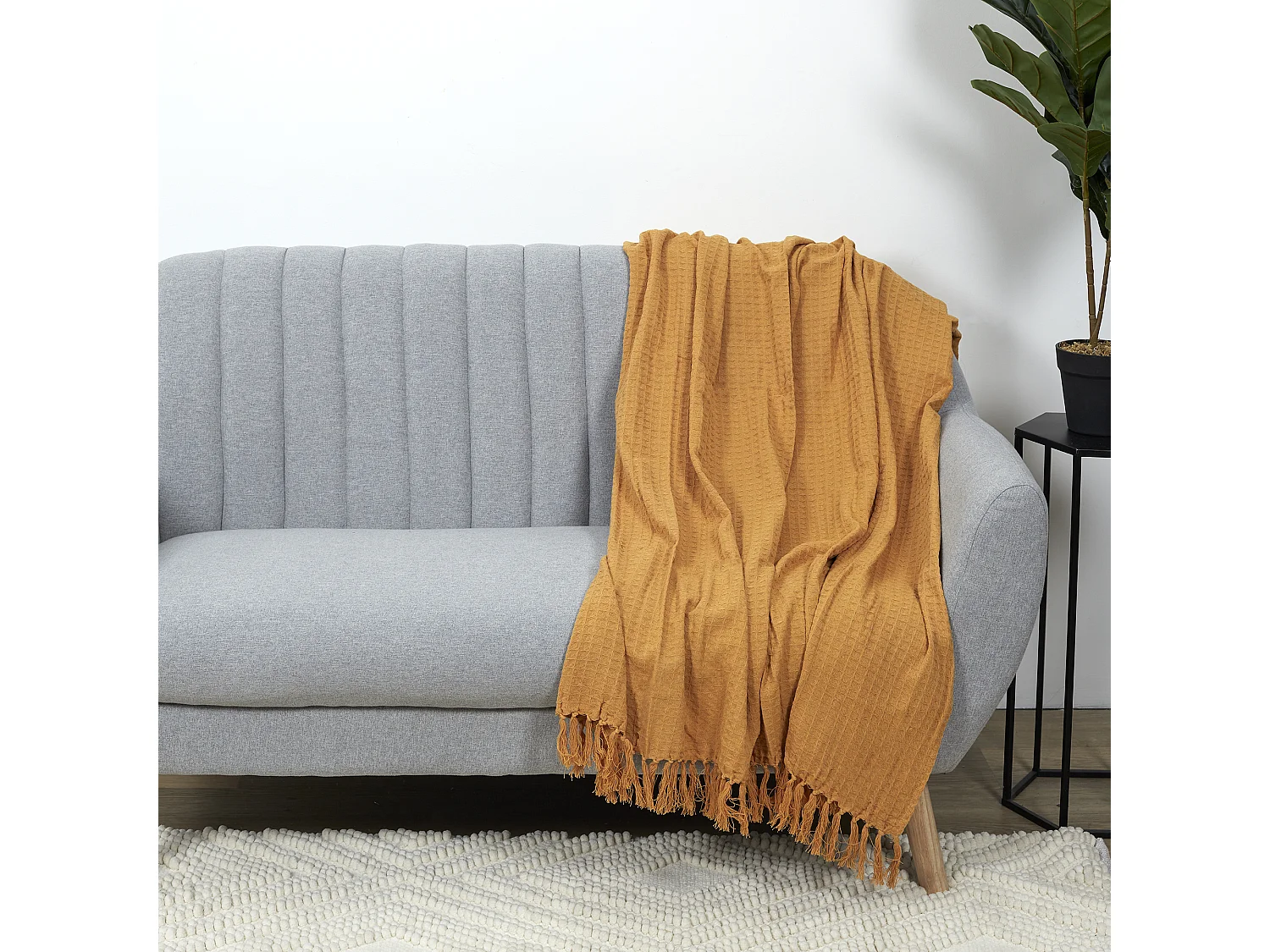 Jete De Canape Gaufre Ocre 120x150cm Marron