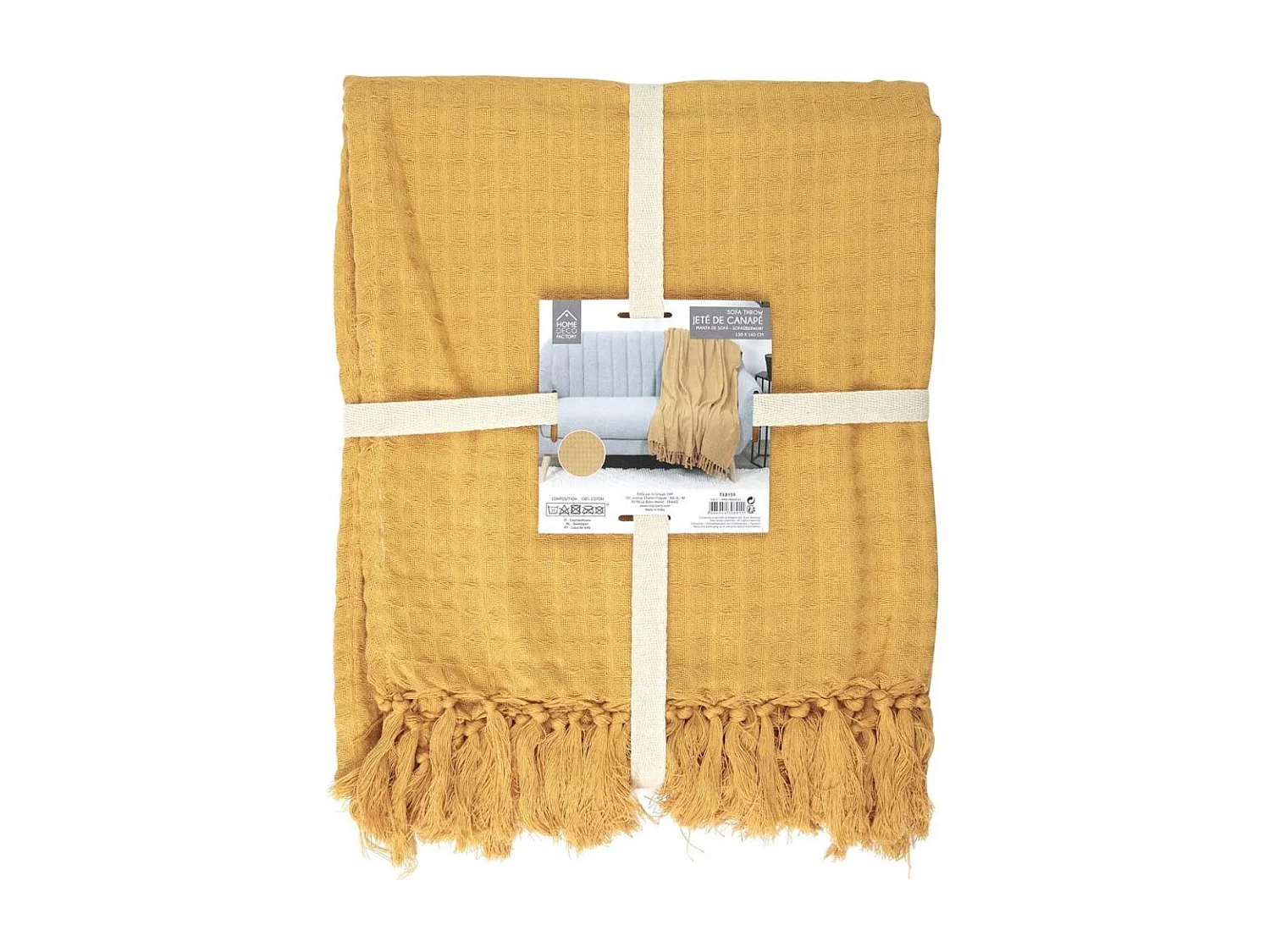 Jete De Canape Gaufre Ocre 120x150cm Marron