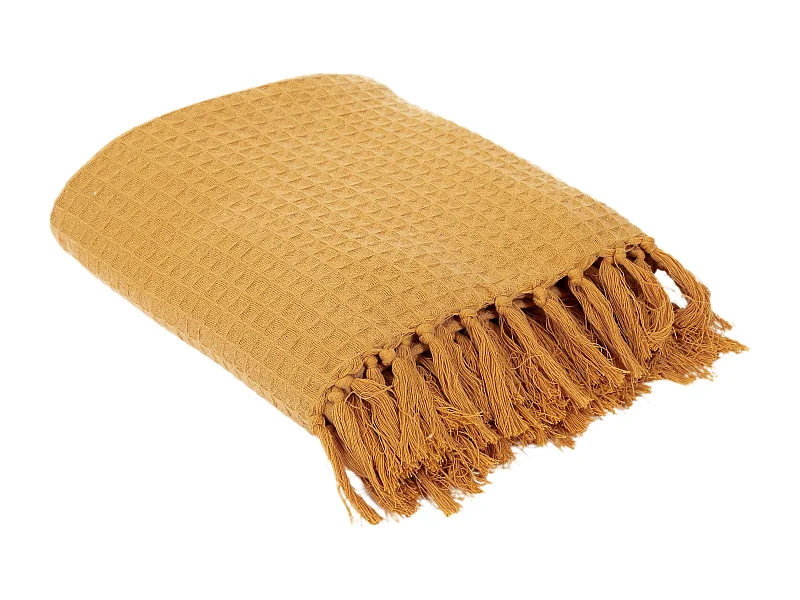 Jete De Canape Gaufre Jaune Ocre 170x250cm Jaune