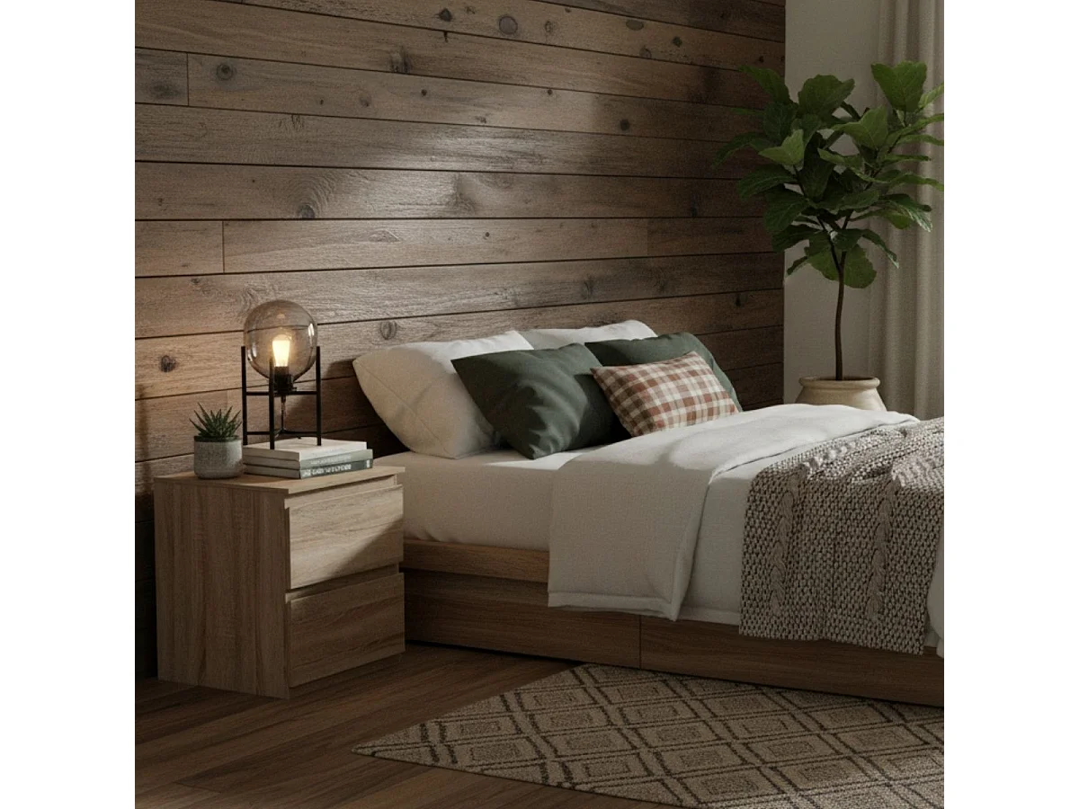 Table de Chevet 2 Tiroirs Design "Dolo" 50cm Naturel