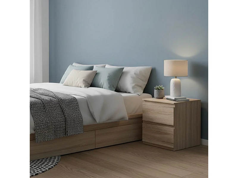 Table de Chevet 2 Tiroirs Design "Dolo" 50cm Naturel