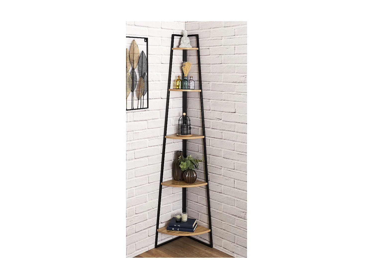 Etagere Angle Bois Et Metal Marron, Noir