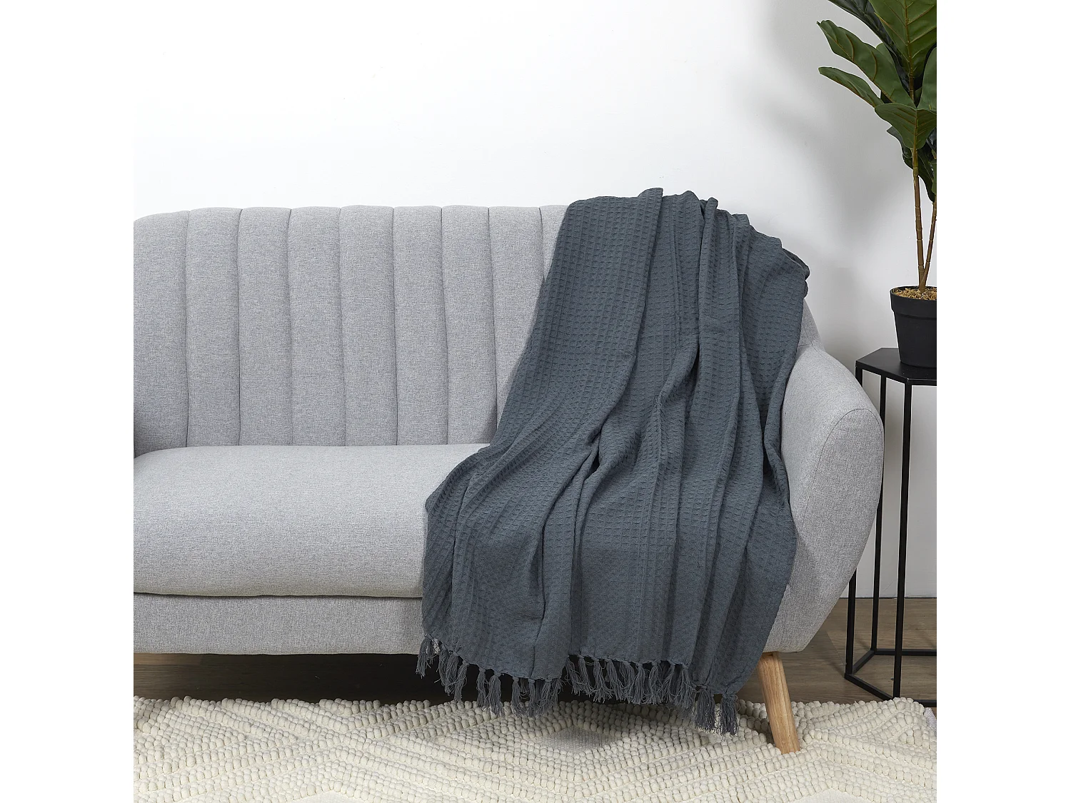 Jeté de Canapé "Gaufré" 130x160cm Gris Anthracite