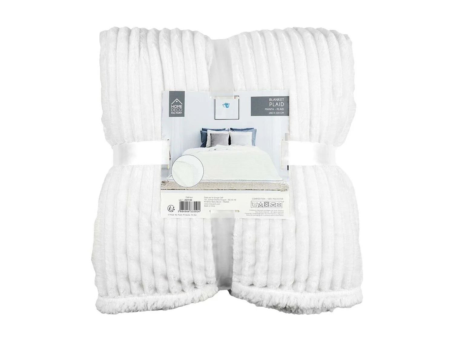 Plaid Flanelle Cotele Sherpa Ecru 180x220cm Blanc