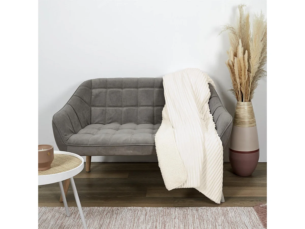 Plaid Flanelle Côtelé "Sherpa" 180x220cm Écru
