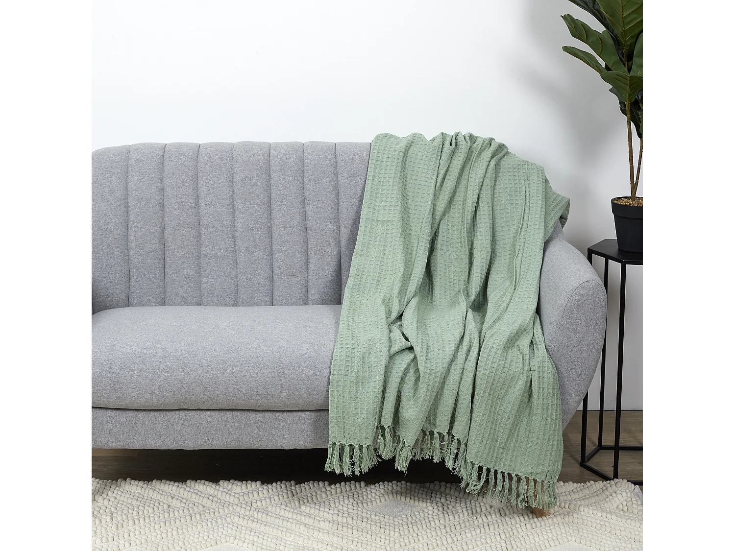 Jete De Canape Gaufre Vert D Eau 130x160cm