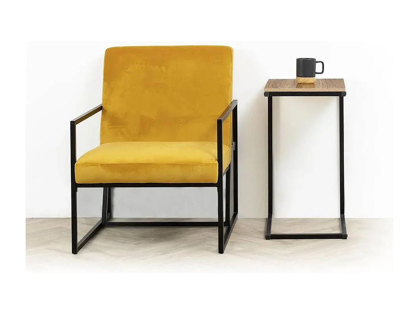 Table d'Appoint Design "Linoya" 66cm Naturel & Noir