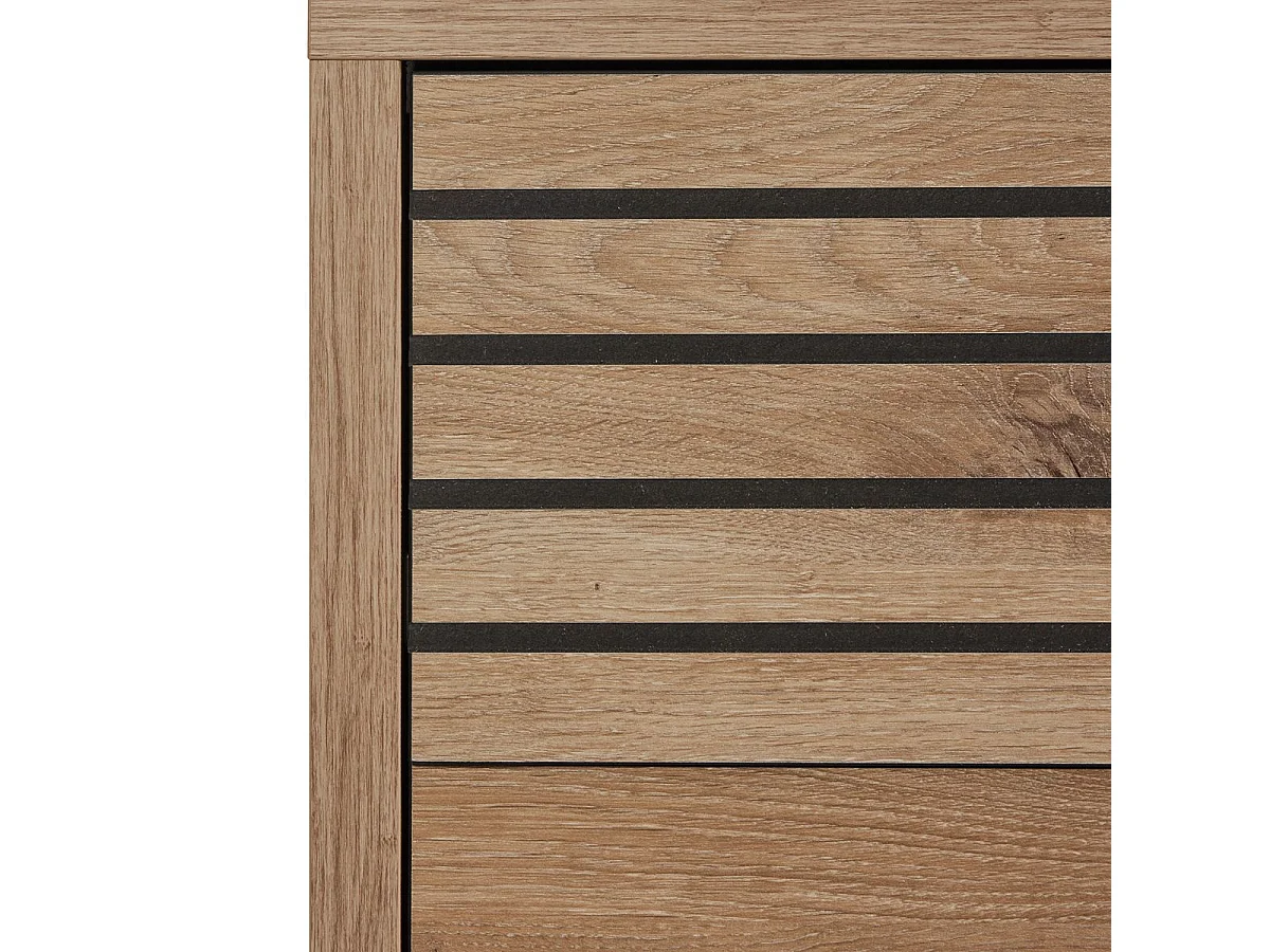 Lit 160x200cm avec tête de lit chevets suspendus et éclairage intégré aspect bois et noir - NIKITA