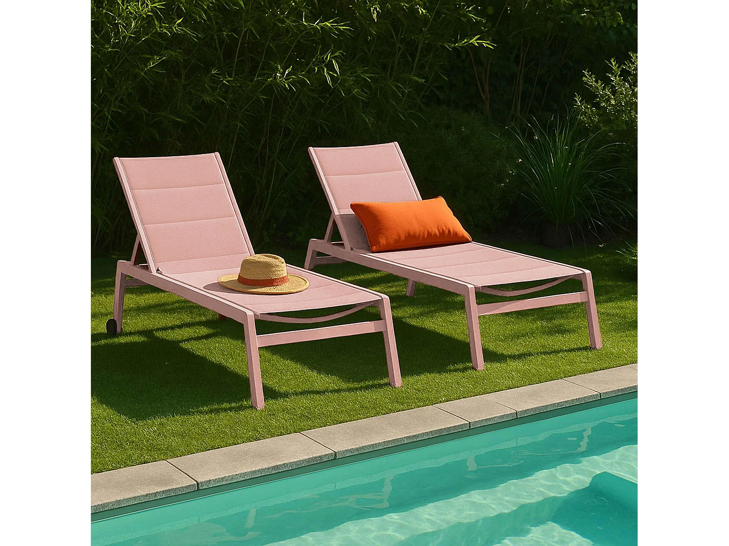 Lot de 2 bains de soleil en aluminium et textilène rose poudré - Noumea