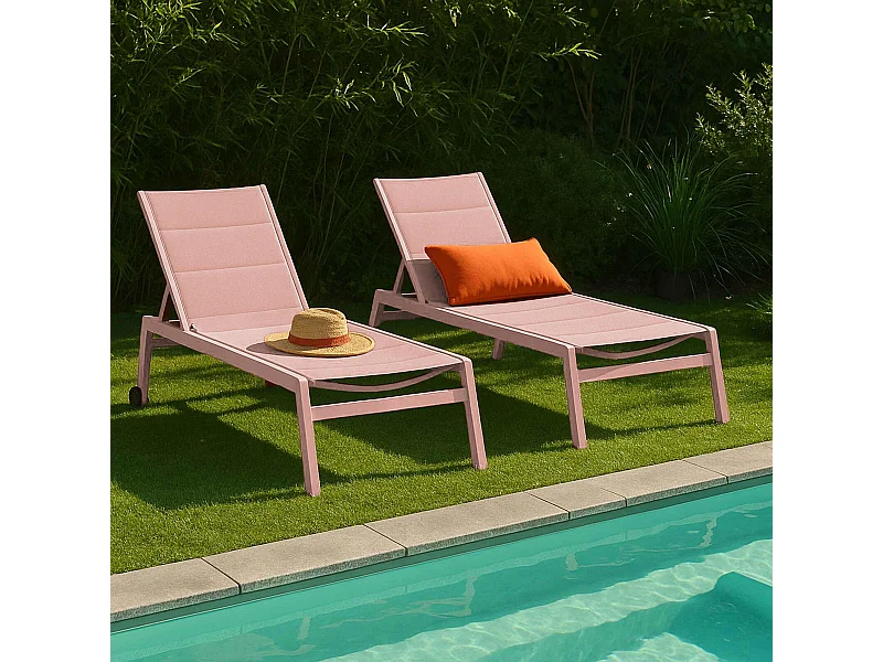 Lot de 2 bains de soleil en aluminium et textilène rose poudré - Noumea