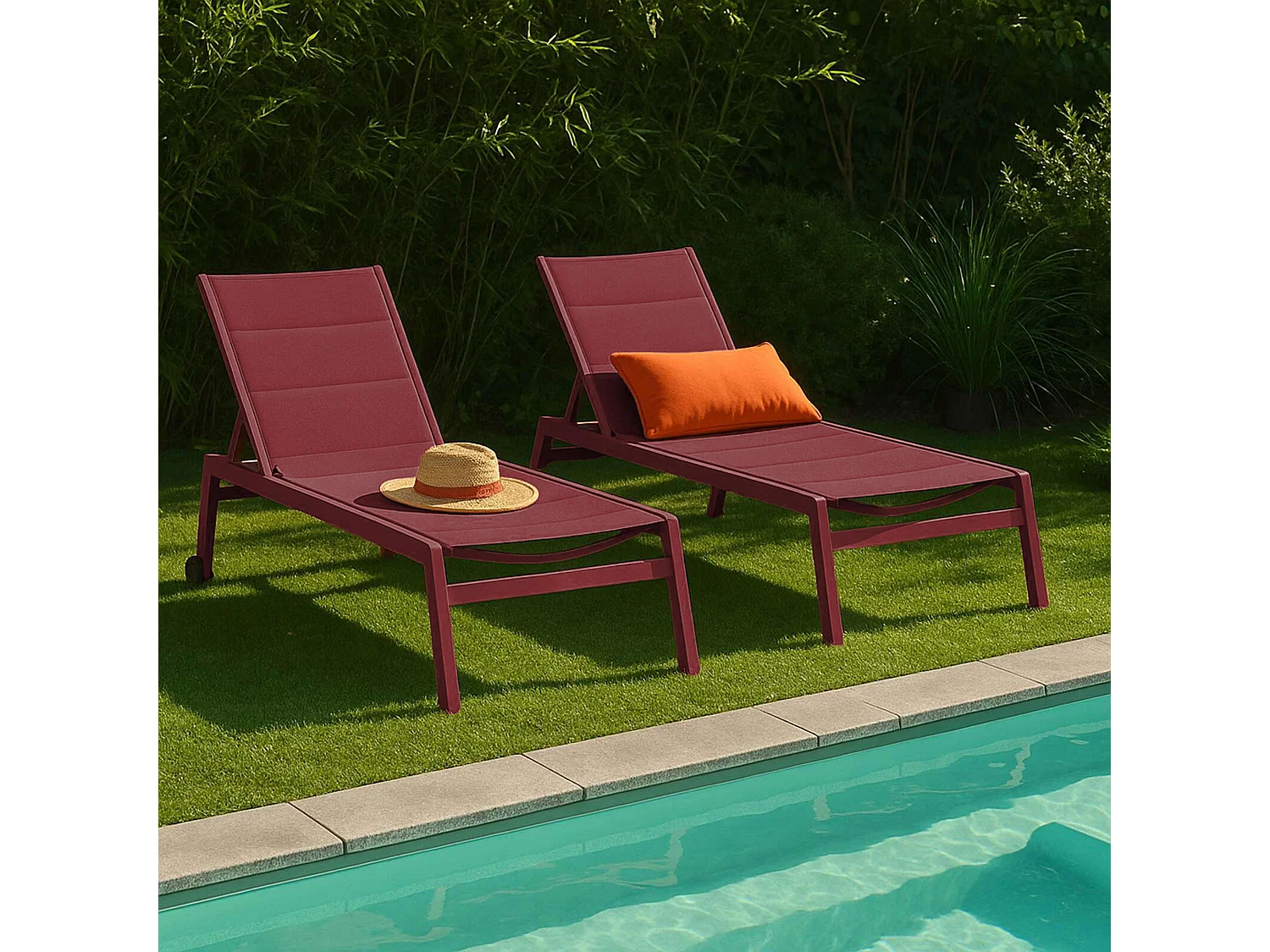 Lot de 2 bains de soleil en aluminium et textilène pourpre - Noumea