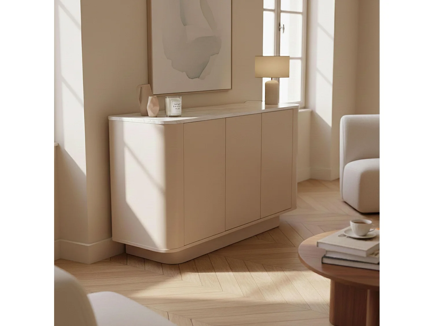 Buffet uni 3 portes L 120 cm crème