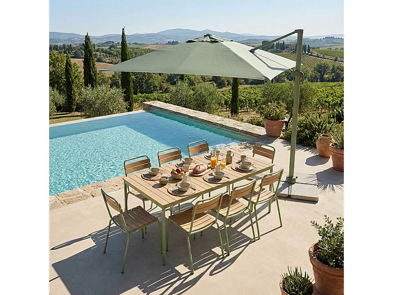 Table de jardin 180x90 cm en métal et bois vert