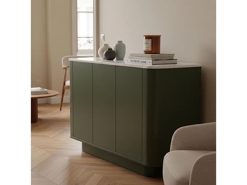 Buffet uni 3 portes L 120 cm vert olive