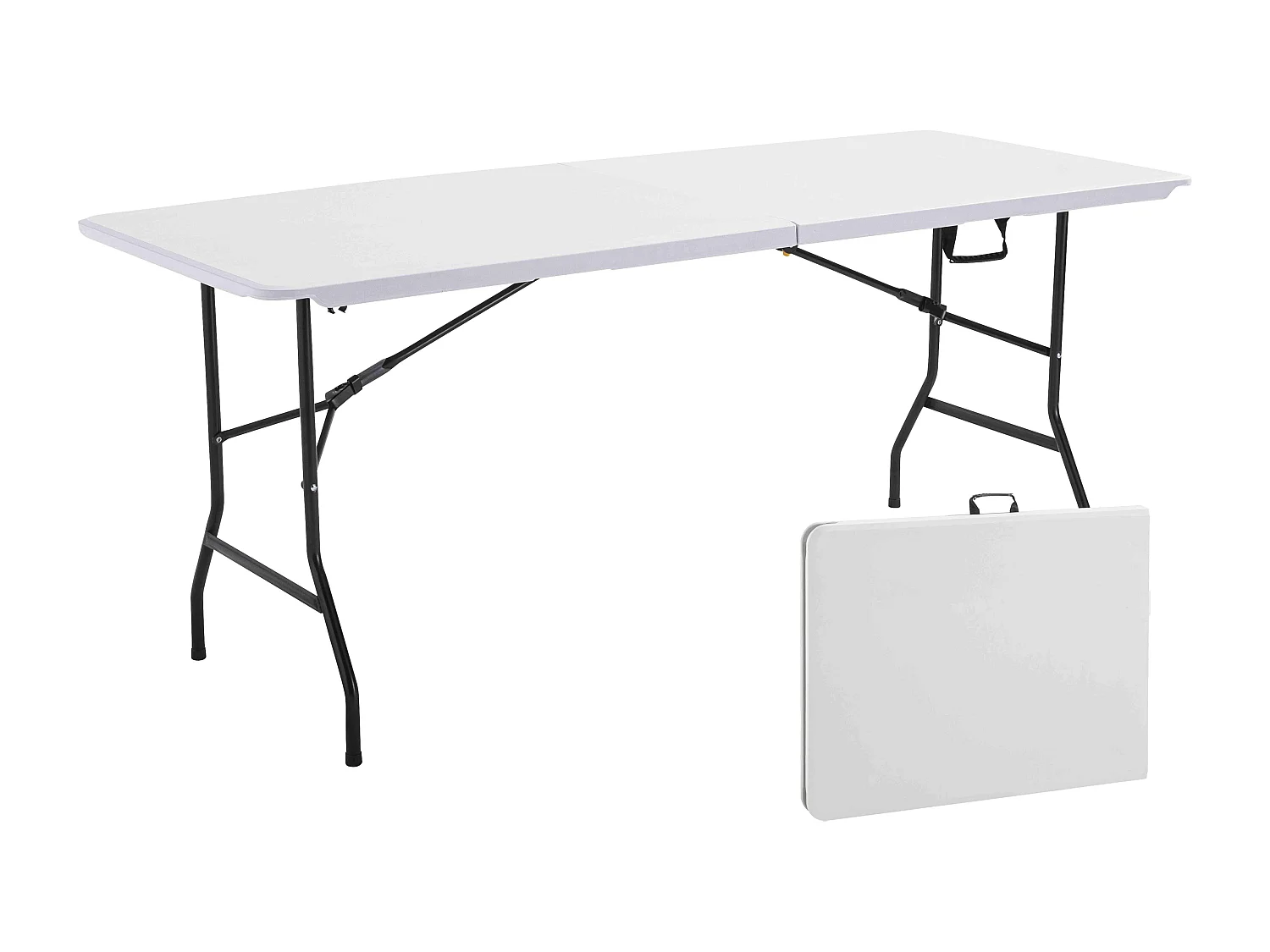 Table pliante blanche 180x70 cm en plastique 8 places format valise