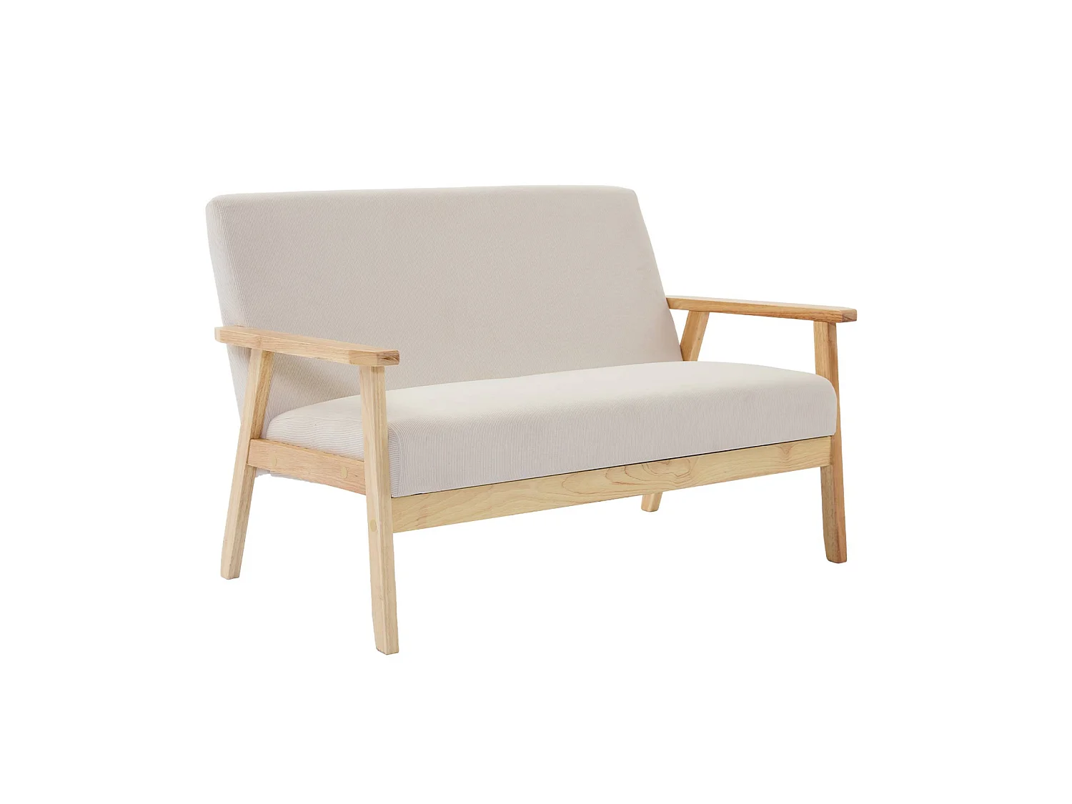 Sofá-banco de pana con patas de madera,  2 plazas crema